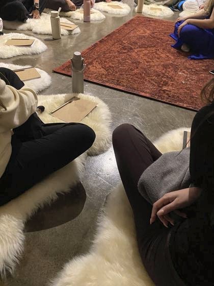Sheepskins and journals set out for guests